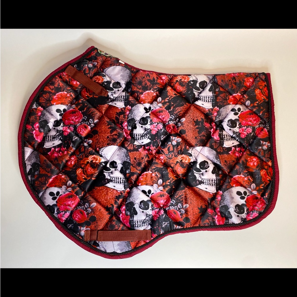 Red roses sugar skull jump/ap full size saddle pad NEW Los Muertos Equestrian